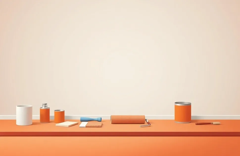 Outils de peinture disposés dans l'ordre des étapes du chantier