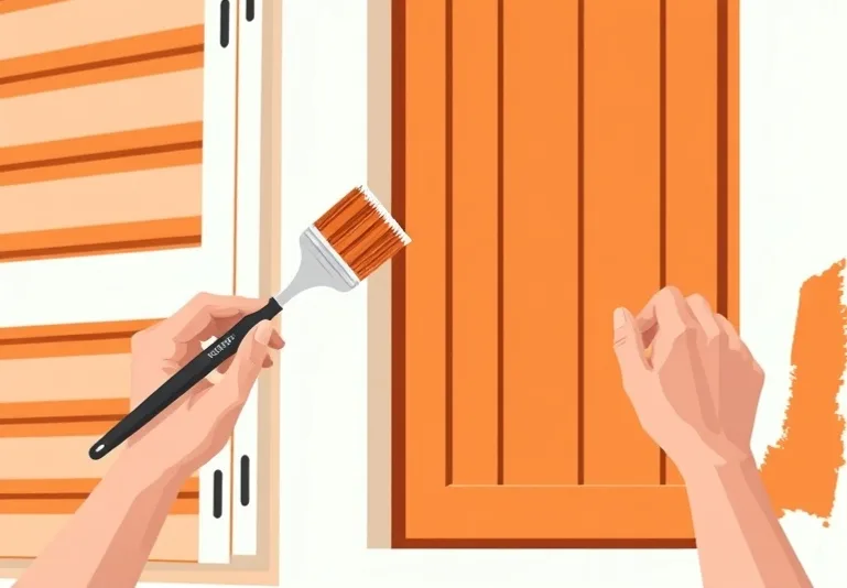 Mise en peinture au pinceau de volets et d'encadrements en bois